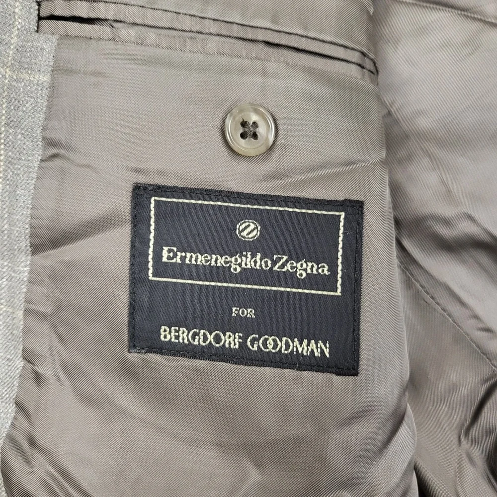Ermenegildo Zegna For Bergdorf Goodman Mens Wool Silk Linen Suit Blazer Gray 42L